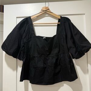 Old Navy Black Puff Sleeve Square Neck Blouse